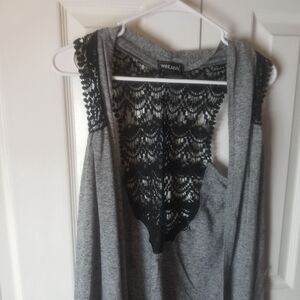 Wet Seal Grey Black Lace Open Back Shrug Sleeveless Cardigan Layering Size S
